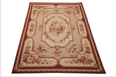 7x10 Ivory, Beige, Burgundy Color Hand Woven French Aubusson Needlepoint  Wool Traditional Oriental Rug